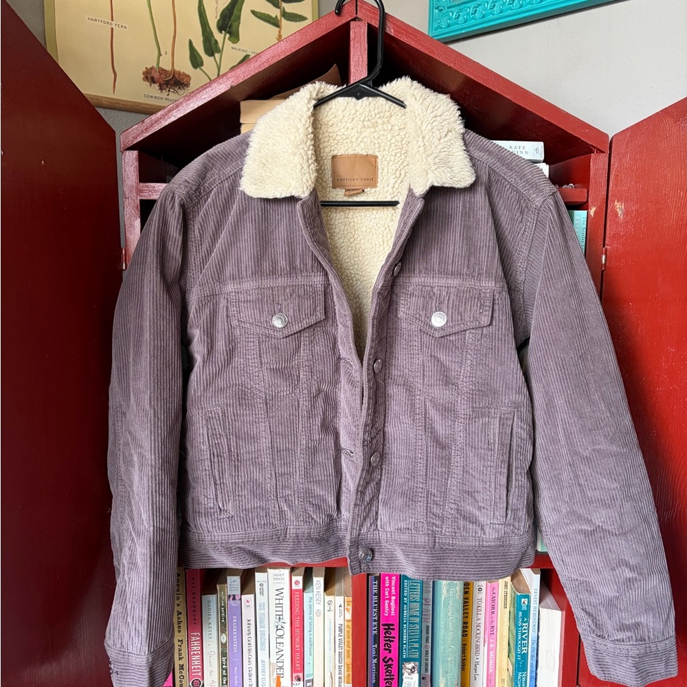 American Eagle Outfitters Purple Corduroy Jacket with Cream Sherpa Lining
